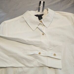 Investments Woman 1X *spots* Stretch Linen Rayon Button Shirt White NWT 1141